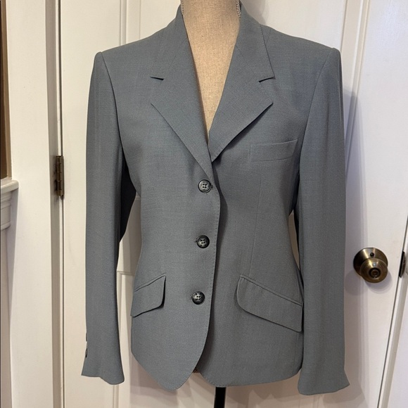 AQUASCUTUM VINTAGE JACKET COAT BLAZER PALE BLUE WOOL SIZE 40 US 8 M WOMENS